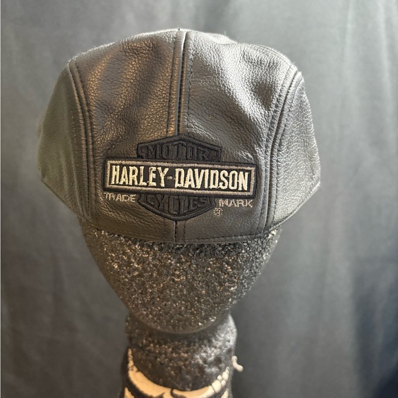Vintage 2000s Harley Davidson Motorcycles Leather Newsboy Hat Black large - Picture 2 of 11